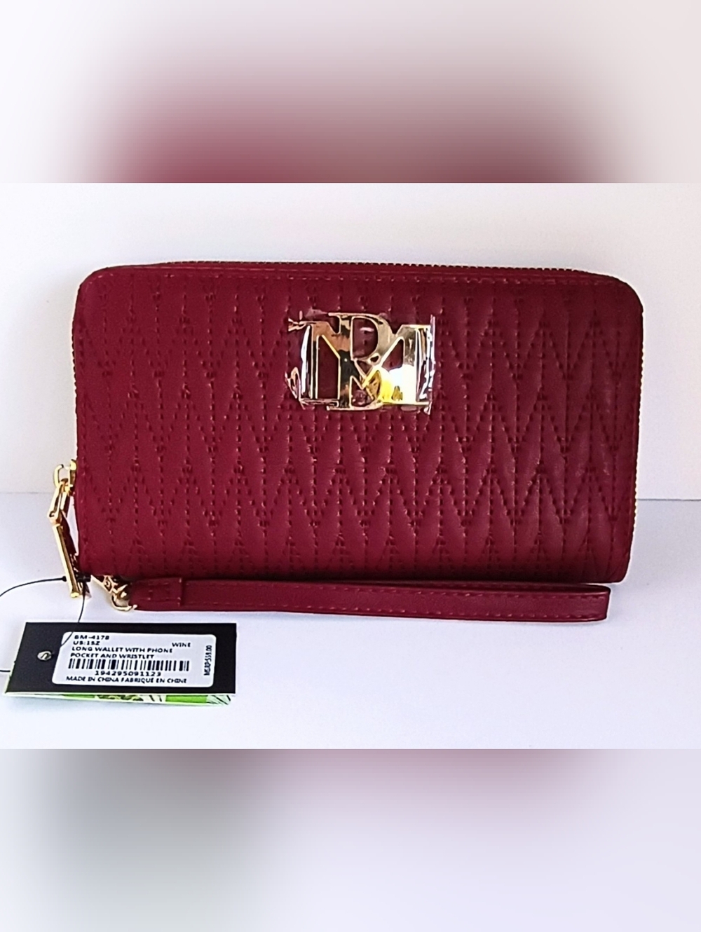 Badgley Mischka Wine Quilted Zip Around Wallet Wristlet NWT Phone Pocket